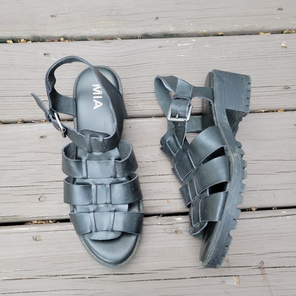 Vintage 90s y2k MIA Black Greek Fisherman Chunky Platform Jesus Sandals 8.5 - Picture 8 of 8